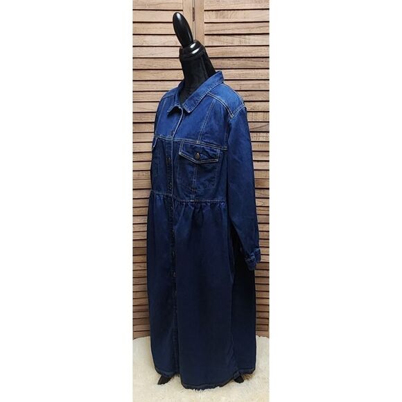 Carole Little Plus 18 Denim Button-Up Jean Modest Dress Maxi Full Bottom Dress - Picture 4 of 7